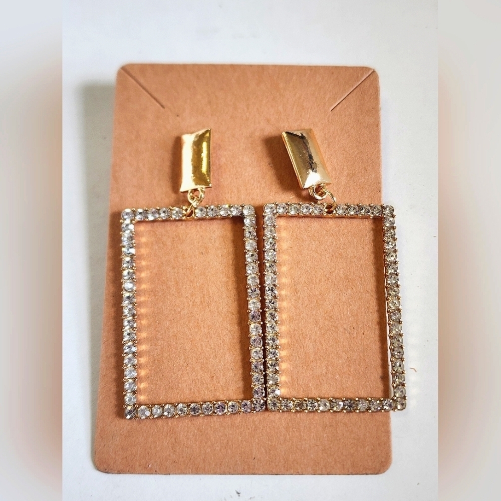 Gold And Silver Rectangular Dangling Earrings - image 1